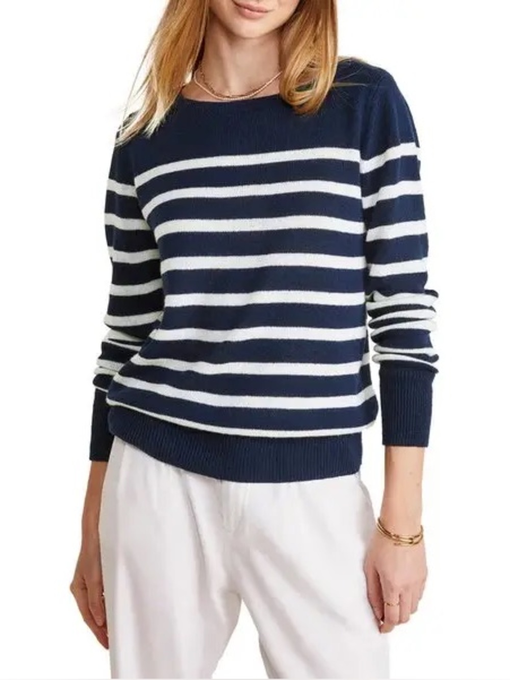 VINEYARD VINES Women’s Cashmere & Linen Boatneck Sweater Navy White